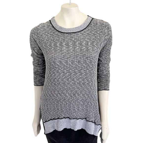PETE Collection Stretchy Long Sleeve Mixed Media Sweater in Gray Black SZ S - Picture 2 of 9
